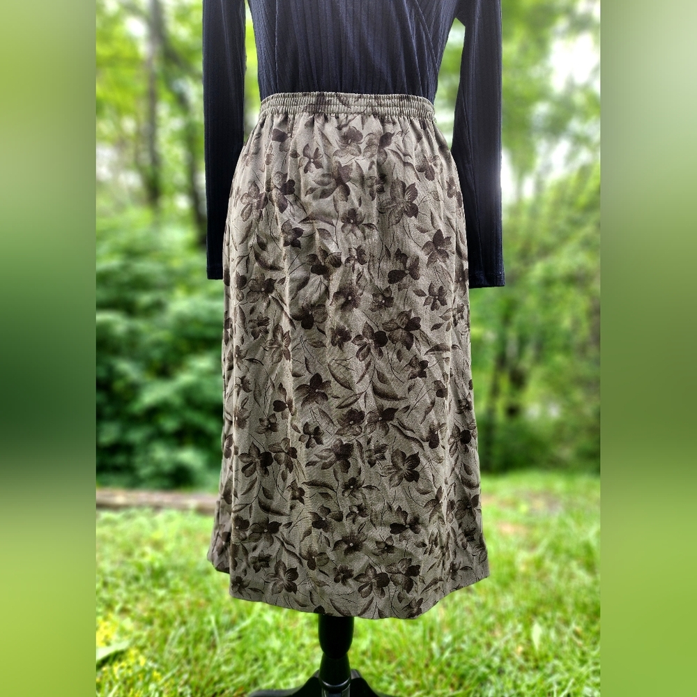 Grunge Midi Maxi Skirt Dark Olive Green With Floral Print